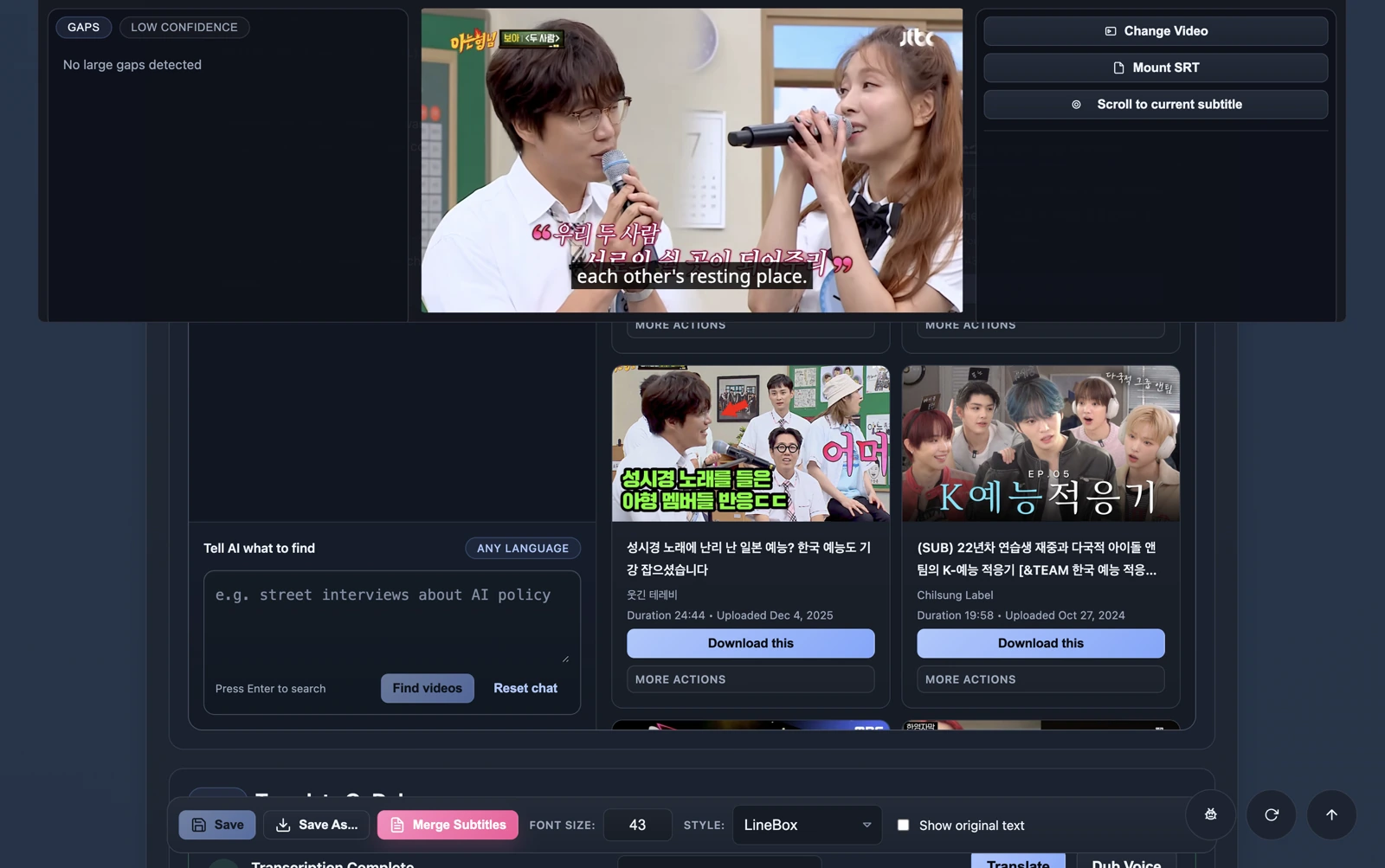Translate videos to Korean